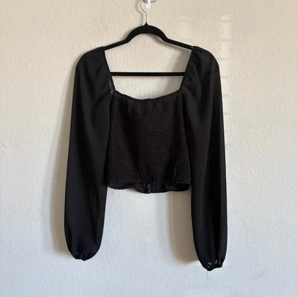 Bluebell woman’s  Black corset cropped Long Sleeve Blouse size L sexy feminine - Picture 6 of 7